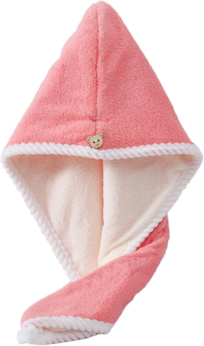 Microfiber Hair Towel, Hair Towel wrap for Women,Hair wrap Towels,Hair Turbans for Women Wet Hair, wrap for Kids (Pink and White) 1pcs