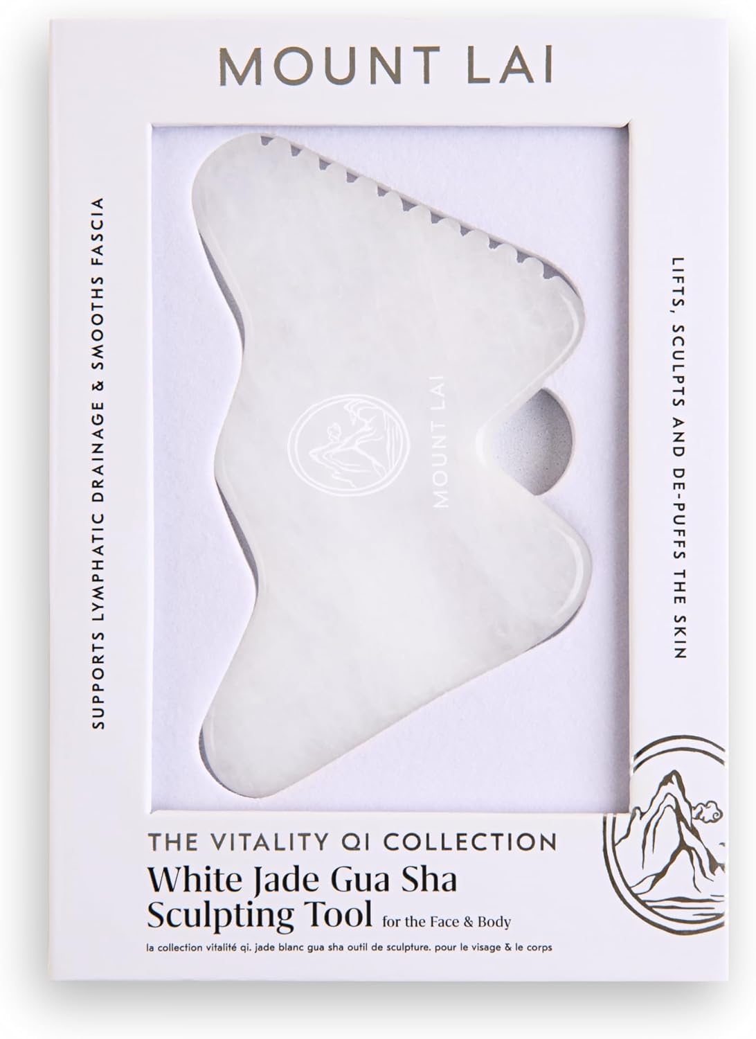 Mount Lai Vitality Qi White Jade Gua Sha Facial Tool – The Imperial Stone of Purity – Patented 5-Sided Professional Sculpting Tool for Lymphatic Drainage, Precision Contouring & Imperial Radiance