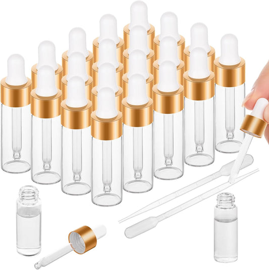 20 Pack Mini Dropper Bottle for Cuticle Oil, 5ml Small Sample Essential Oil Dropper Bottles for Travel, Clear Empty Vails for Cosmetic Perfume
