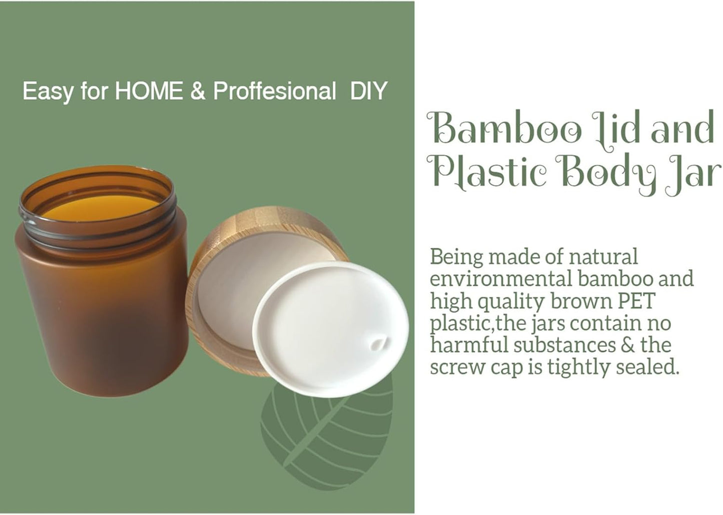 Empty Bamboo Lid Jar 8oz/250g,Refilable Plastic Round Cosmetic Containers for Powder,Body Butter,Cream,Lotion,Wide Mouth Makeup Sample Storage Pot Dispenser Brown