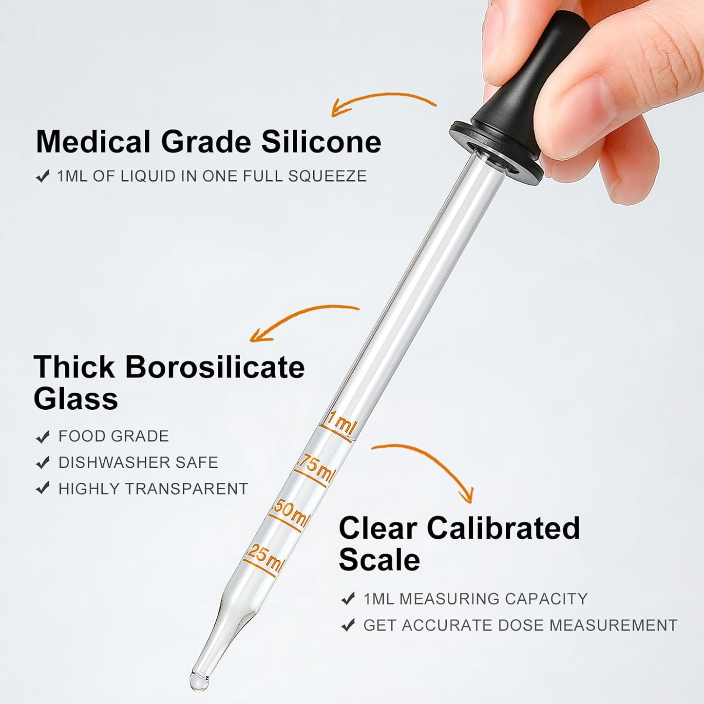 4 Pack, 1 mL Glass Eye Dropper with Measurement - Long & Short, Bent & Straight Tip Calibrated Glass Medicine Droppers, Accurate Dose Pipette Dropper for Essential Oils, Feeding, Ear, Lab, Health Care