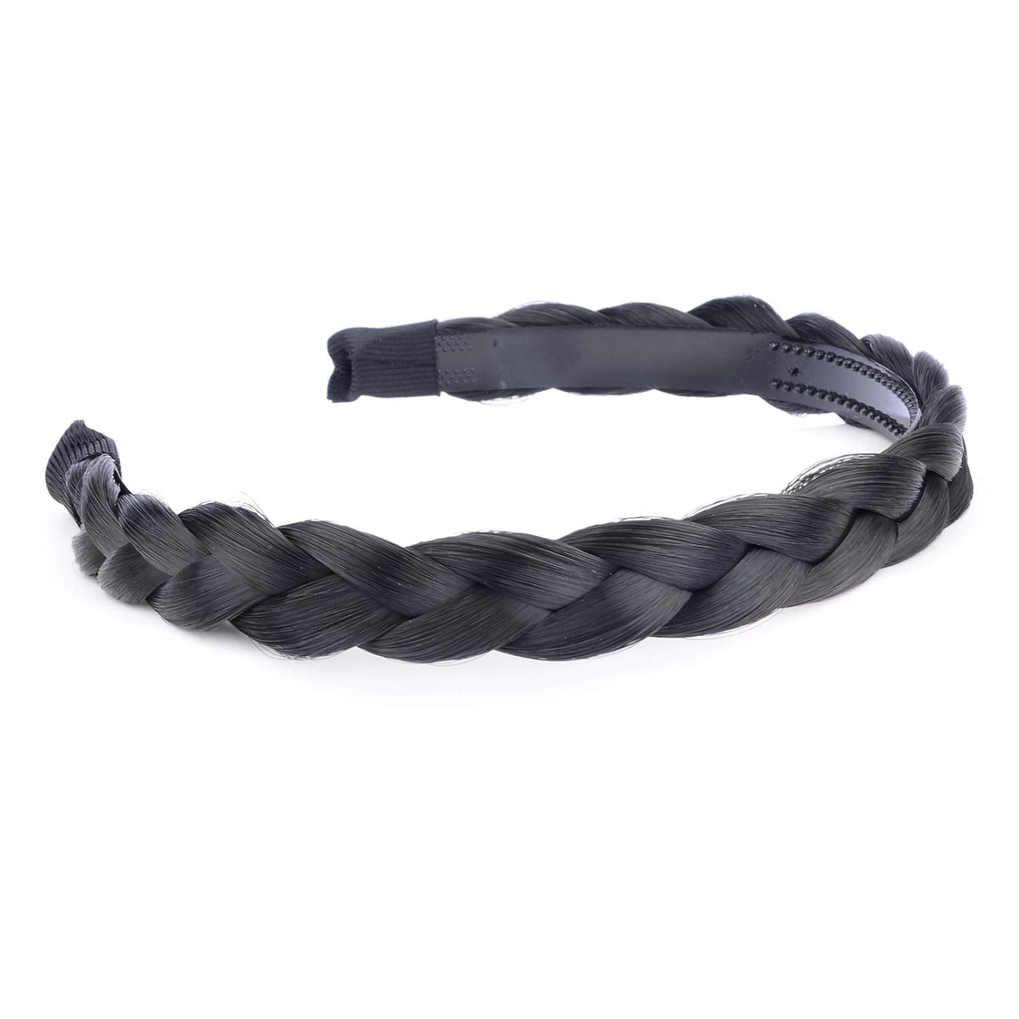 DIGUAN Width 0.6 inches Narrow Synthetic Hair Plaited Headband Braid With Teeth Hair Band Accessories for Women Girl (Natural Black)