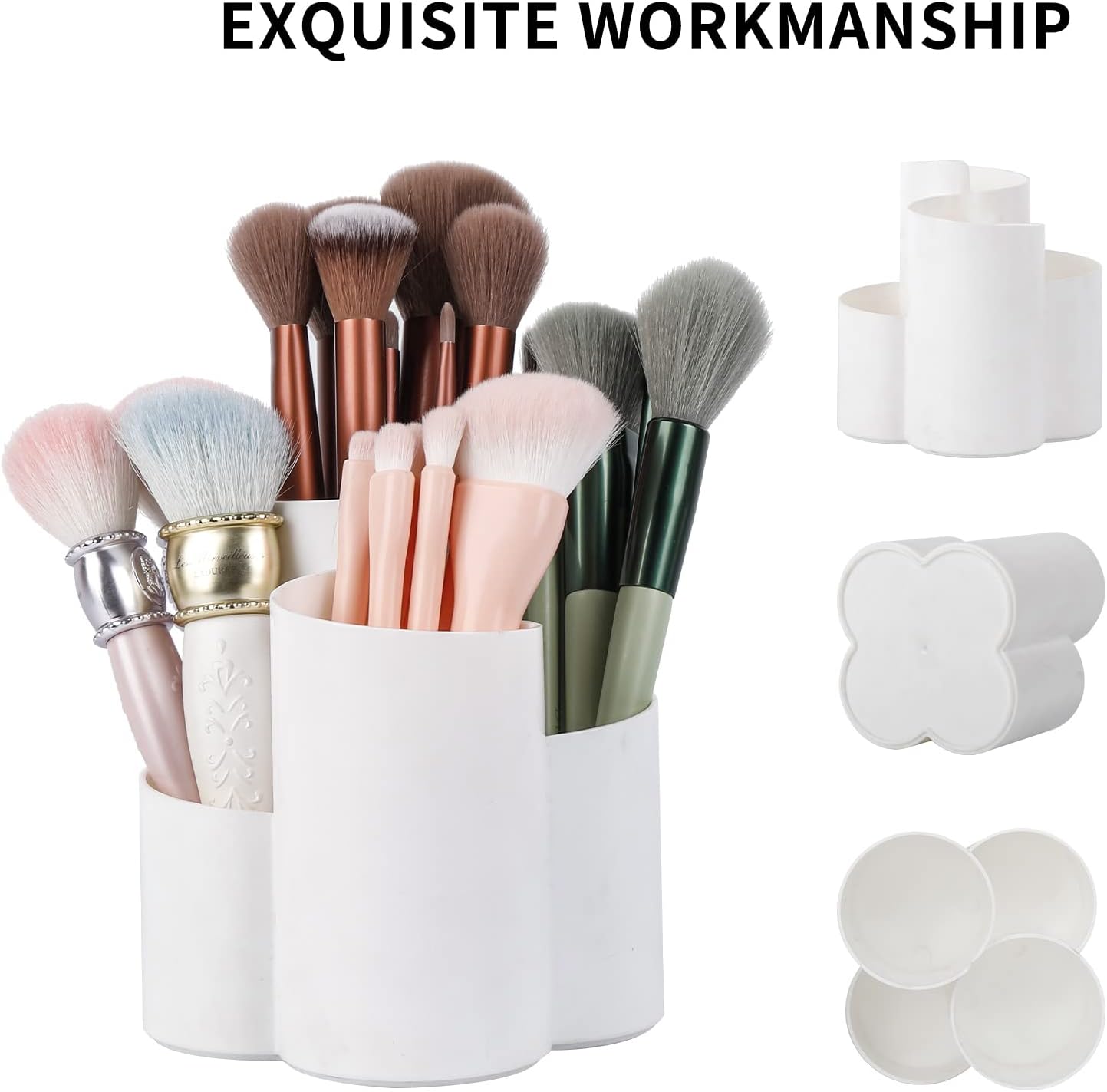 Yesesion Makeup Brush Holder Organizer for Vanity, Plastic Round Cosmetics Brushes Storage with 4 Compartment for Lipsticks, Hair Accessories, Beauty Tool in Bathroom, Dresser, Pencil Cup (White)