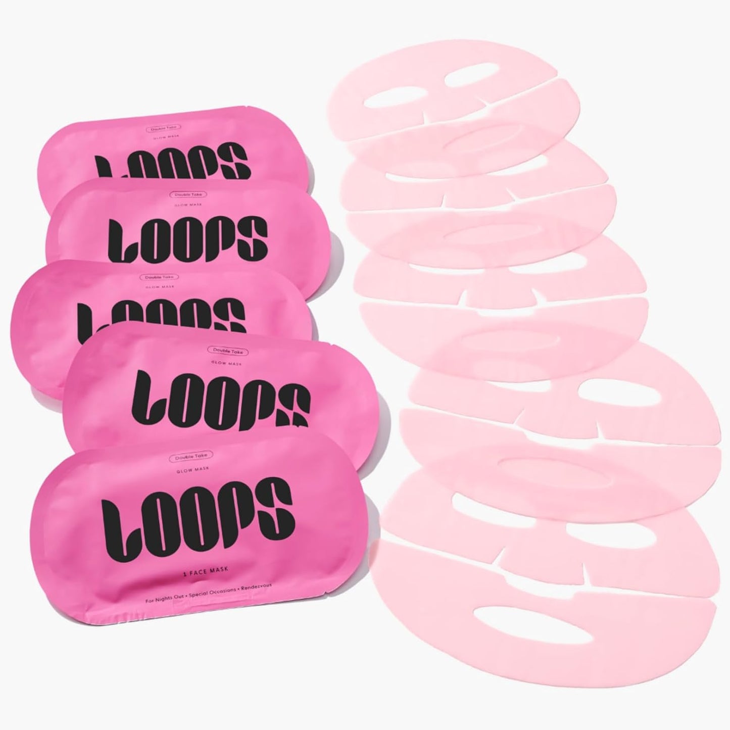 LOOPS DOUBLE TAKE - Glow Hydrogel Korean Face Mask - Calms & Soothes Skin’s Surface - Helps Refine Pores Glowing and Luminous - For All Skin Types - 5 pc