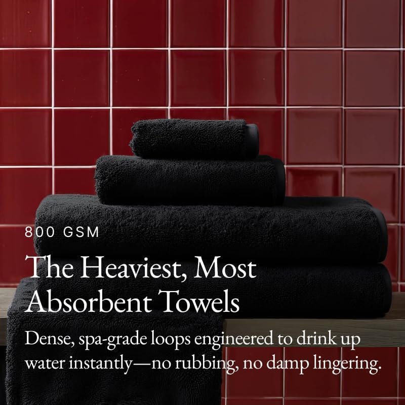 Italic Ultraplush Luxe 6 Piece Towel Set – 2 Bath Sheets, 2 Hand Towels, 2 Washcloths – 800GSM Soft, Highly Absorbent & Quick Drying, Resort Grade 100% Australian Cotton Towels (Black)