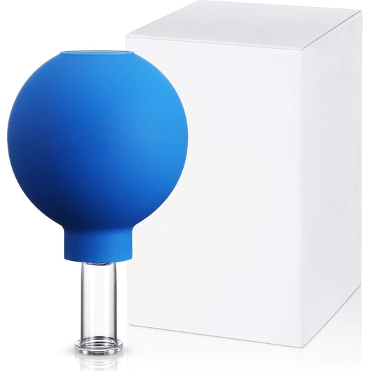 Nuanchu Facial Cupping Cup Blue Glass Face Cup Silicone Cupping Massage Vacuum Suction Mug for Body Face Leg Arm Back Shoulder Muscle and Joint Pain(0.35 Inch Diameter)