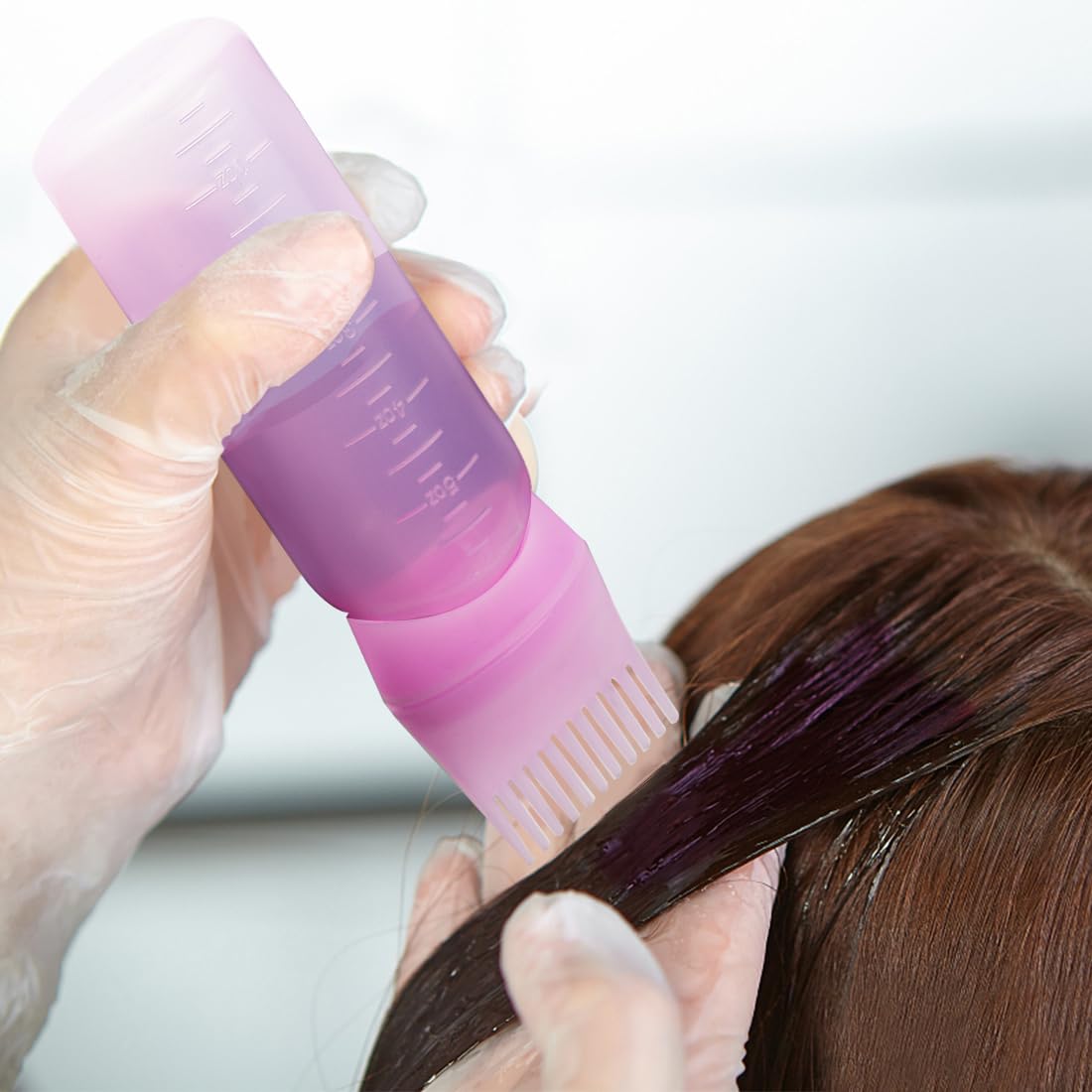 ELANE 4 Pcs Root Comb Applicator Bottle 6oz,Hair Oil Applicator Bottle for Hair,Oil Comb Applicator Hair Bottle Applicator for Hair Dye Shampoos Hair Salons Camping Traveling(purple+pink)