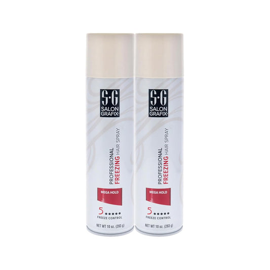 Salon Grafix Freezing Hair Spray Mega Hold - Quick-Drying Hairspray for Women and Men - Volumizing Formula - Professional Quality Results - 2 pc