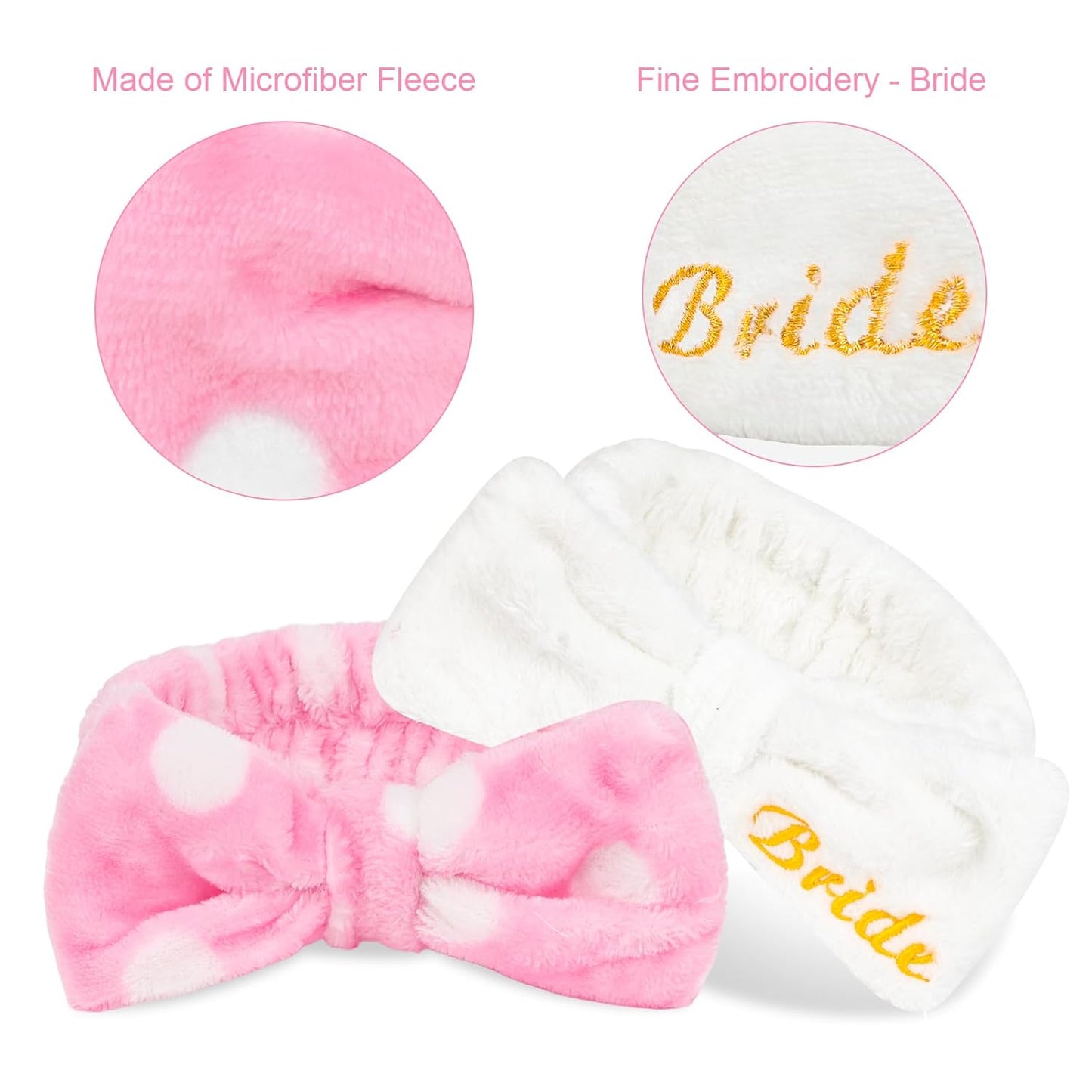 CIEHER Spa Headbands for Bachelorette Party Favors, 8 Pcs Pink Dot Spa Headbands for Bride & Bridesmaid, Bachelorette Gifts for Bride's Skincare & Makeup