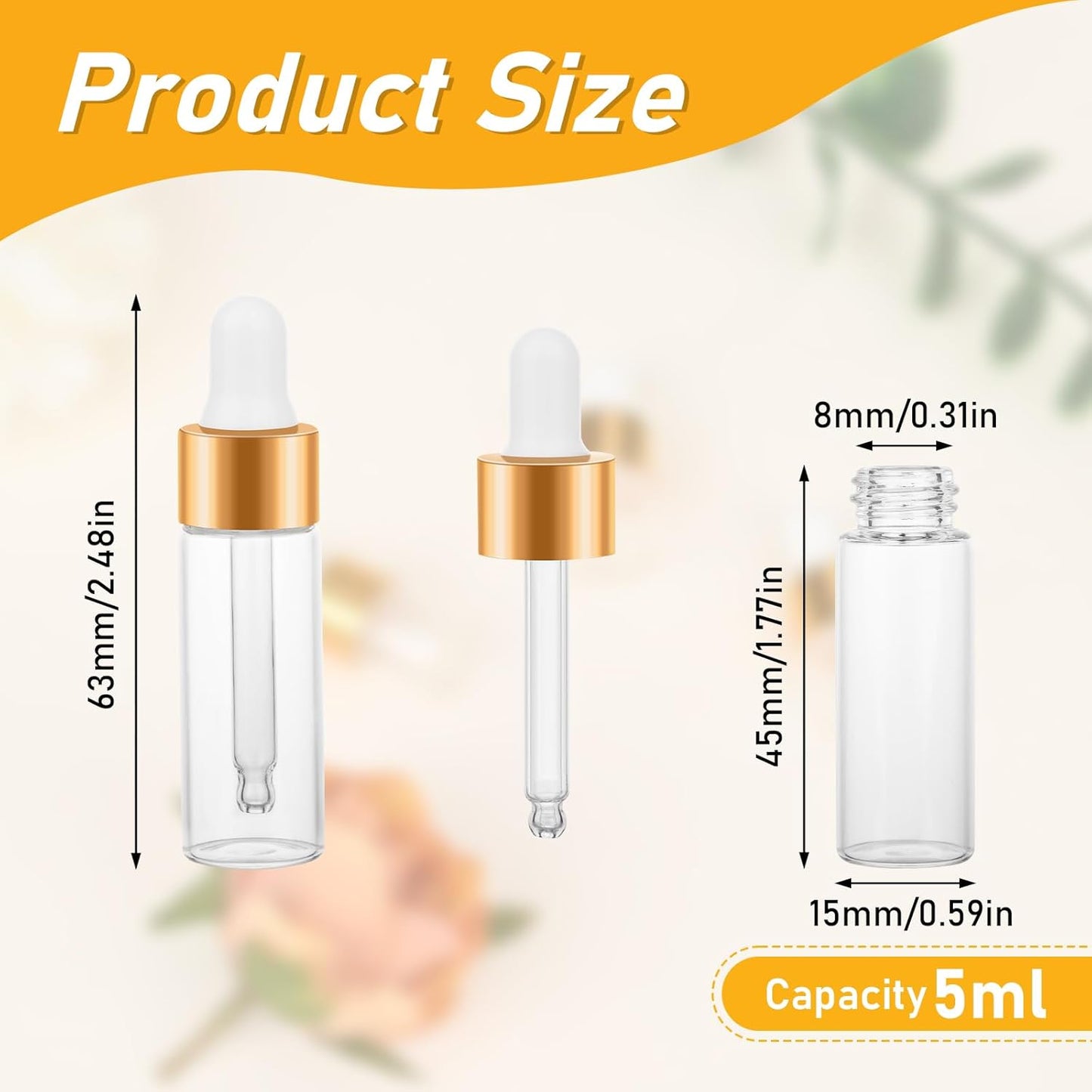 20 Pack Mini Dropper Bottle for Cuticle Oil, 5ml Small Sample Essential Oil Dropper Bottles for Travel, Clear Empty Vails for Cosmetic Perfume