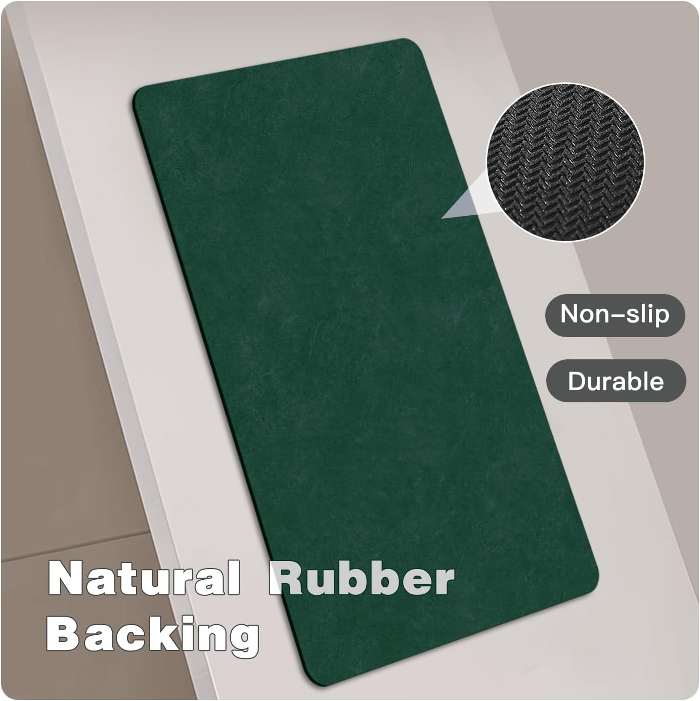 Bathroom Mat Quick Dry, Bathroom Rugs Non Slip Washable Thin Absorbent Bath Mat Fits Under Door Bathroom Floor Mat Perfect for Bath, Shower, or Sink 24"x70" Dark Green