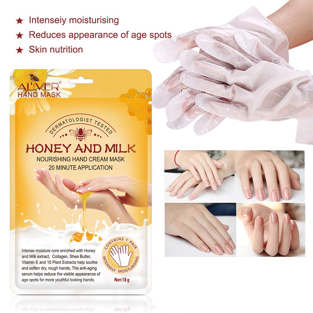 Hand Peeling Mask 5 pack, Hand Masks Moisturizing Gloves, Repairing Glove for Dry Skin, Remove Dead Rough Skin (honey and milk)