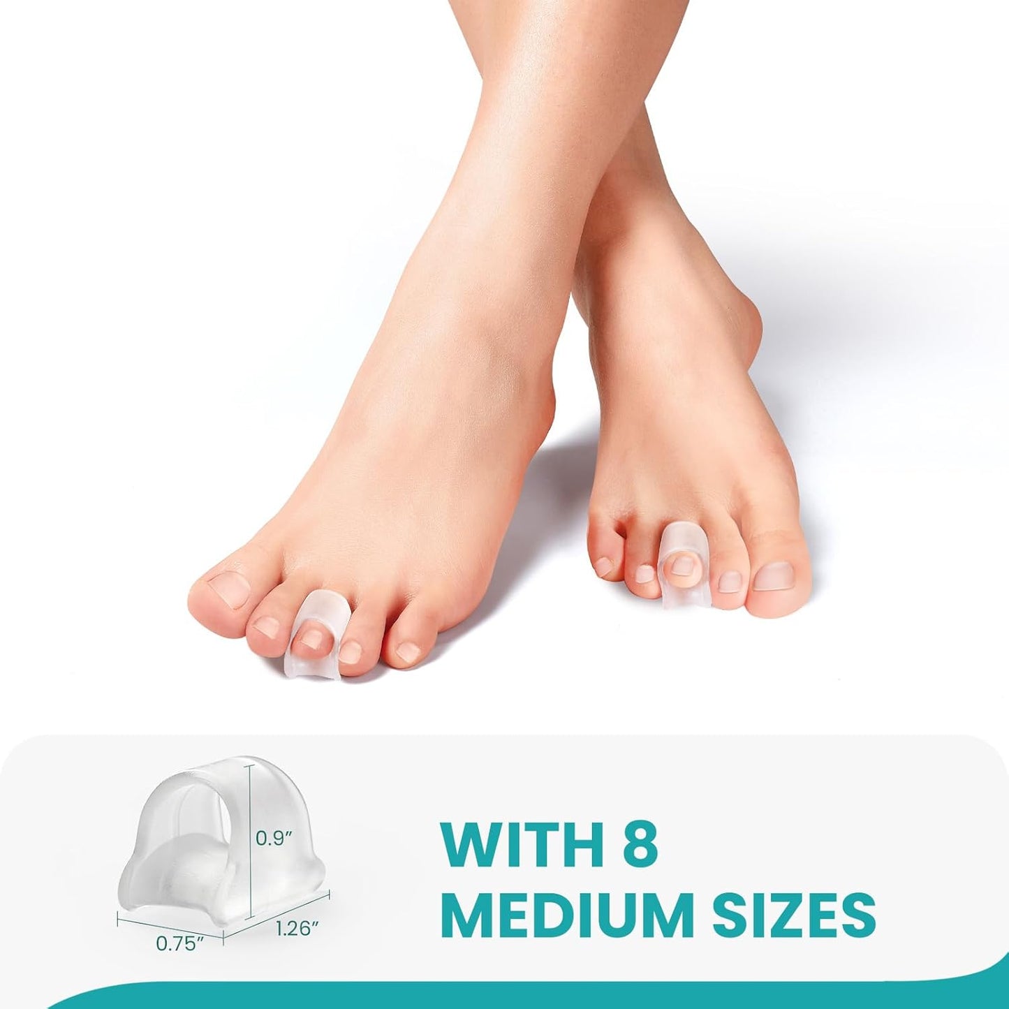 Hammertoe Corrector for Women - Soft Gel Toe Straighteners - Realign Bent, Curled, Crooked, Claw, Bunion, Hammer Toes - Toe Corrector for Men（8 Count, Medium, Clear）