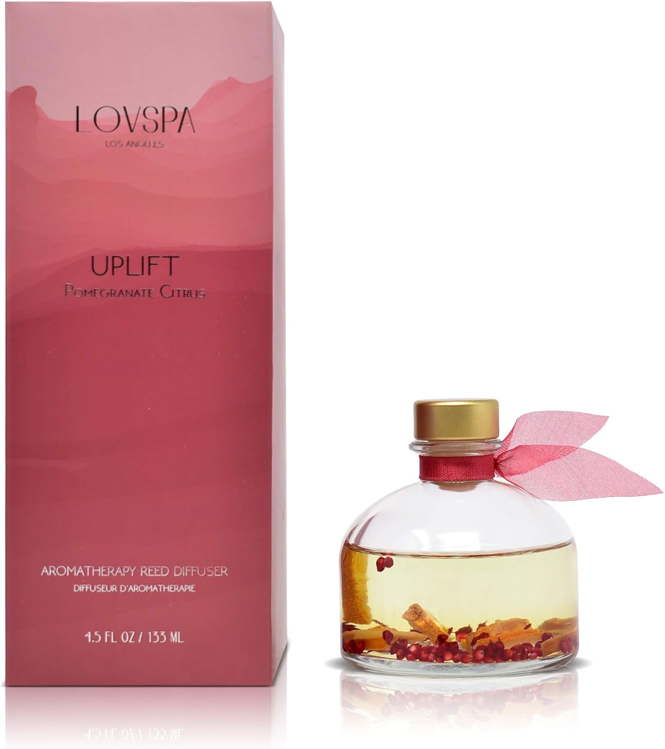 LOVSPA Reed Diffuser Set, Uplift Pomegranate Citrus Scented Oil Diffuser with Sticks, Home Fragrance Accessories for Bathroom Shelf Decor, Aroma Diffusers for Home or Office Desk, USA Made