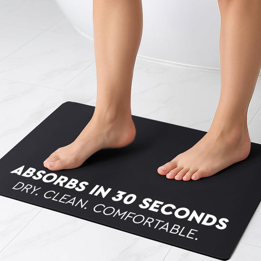 Homergy Bath Mat – Super‑Absorbent & Quick‑Dry with Non‑Slip Rubber Backing, Machine Washable & Odor Resistant – 16×24 in, Black