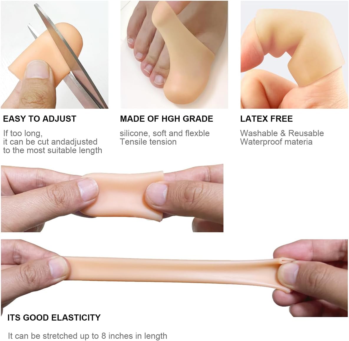 4 Pack Gel Toe Cap and Protector for Small Toe - Cushions and Protects, Toe Covers for Women & Men, Provides Relief from Missing or Ingrown Toenails, Corns, Blisters, Hammer Toes (Small, Beige)