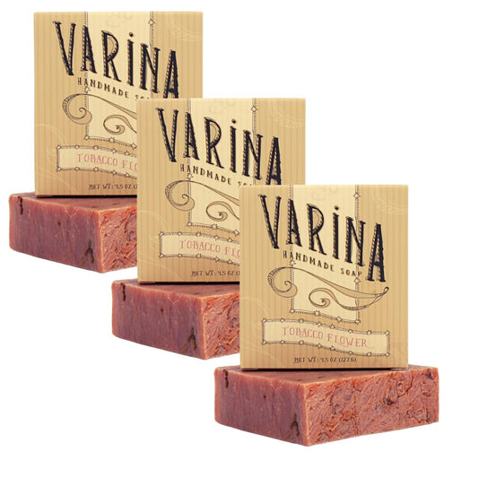 Varina Natural Tobacco Flower Bar Soap - Gentle Cleansing for Sensitive Skin, Earthy Scents - 3 Pack