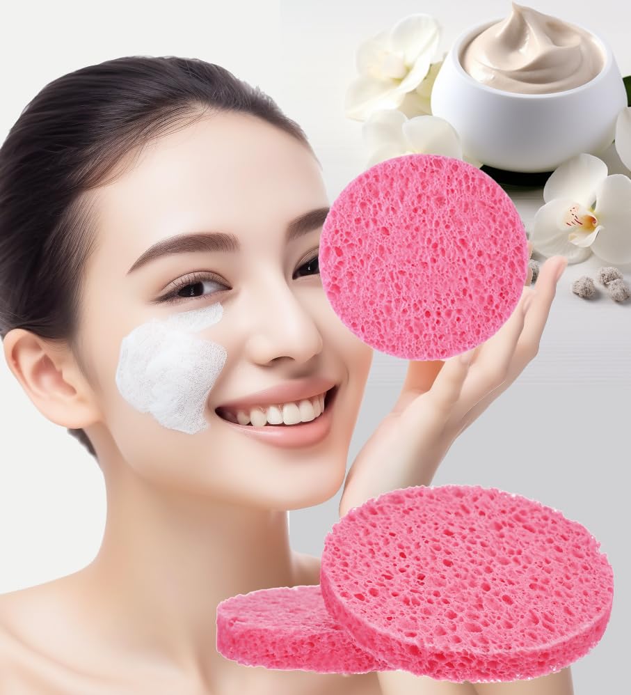 METUUTER 50 PCS Compressed Facial Sponges for Estheticians- 100% Natural Cellulose Face Sponge Professional Cosmetic Spa Sponges for Face Cleansing, Massage, Pore Exfoliating, Mask, Makeup Removal