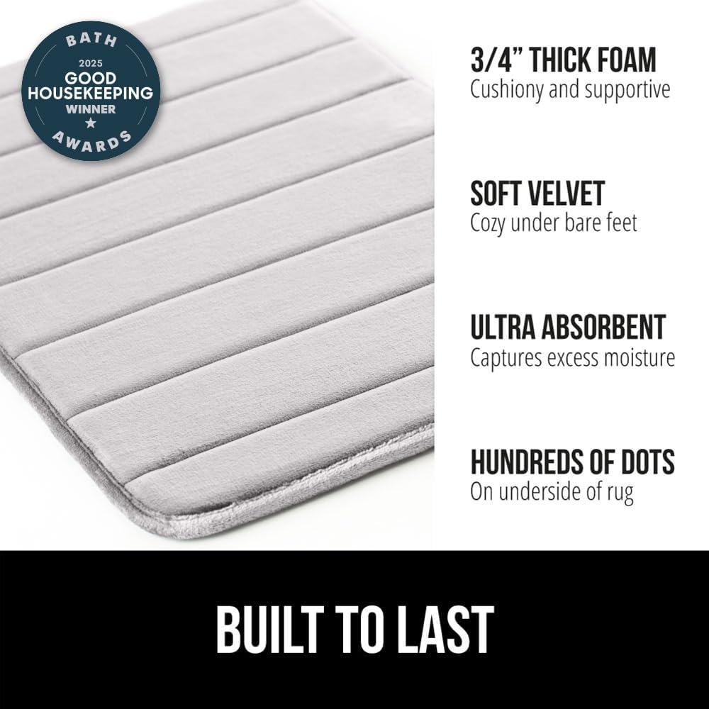 GORILLA GRIP Memory Foam Bath Mat, Soft Absorbent US Designed Bathroom Rug, Gripping Dots Machine Washable Bathmat, Cushioned Floor Mats, Shower Sink Rugs Room Décor Accessories, 30x20 Light Gray
