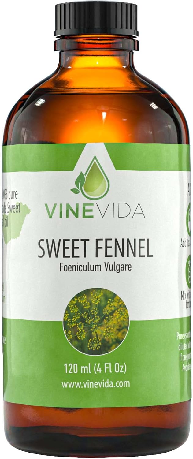 VINEVIDA Fennel Essential Oil 4 oz - Pure, Undiluted Fennel Oil for DIY Candle Scents and Soap Making - Safe for Skin