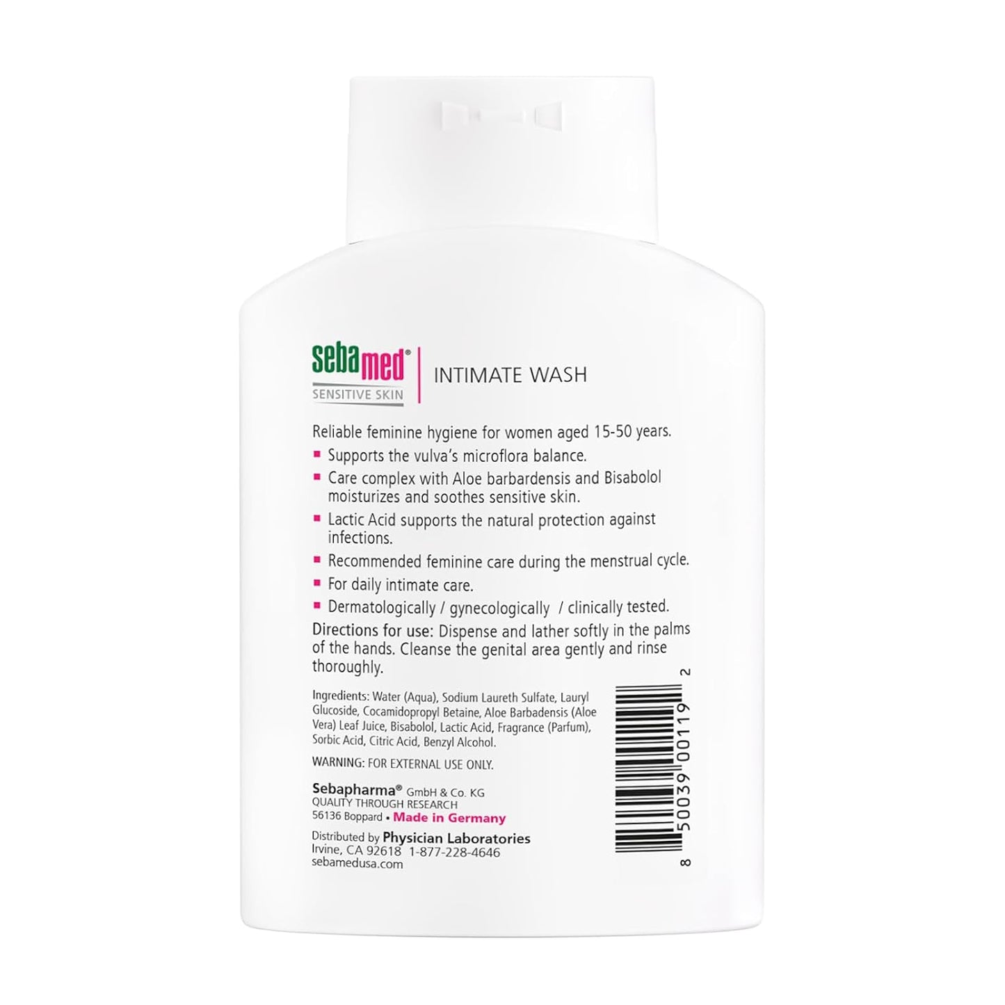 SEBAMED Feminine Intimate Wash pH 3.8 For Microflora Balance With Aloe Vera Mild Organic Based Daily Vaginal Wash Feminie Hygiene 6.8 Fluid Ounces (200 mL)