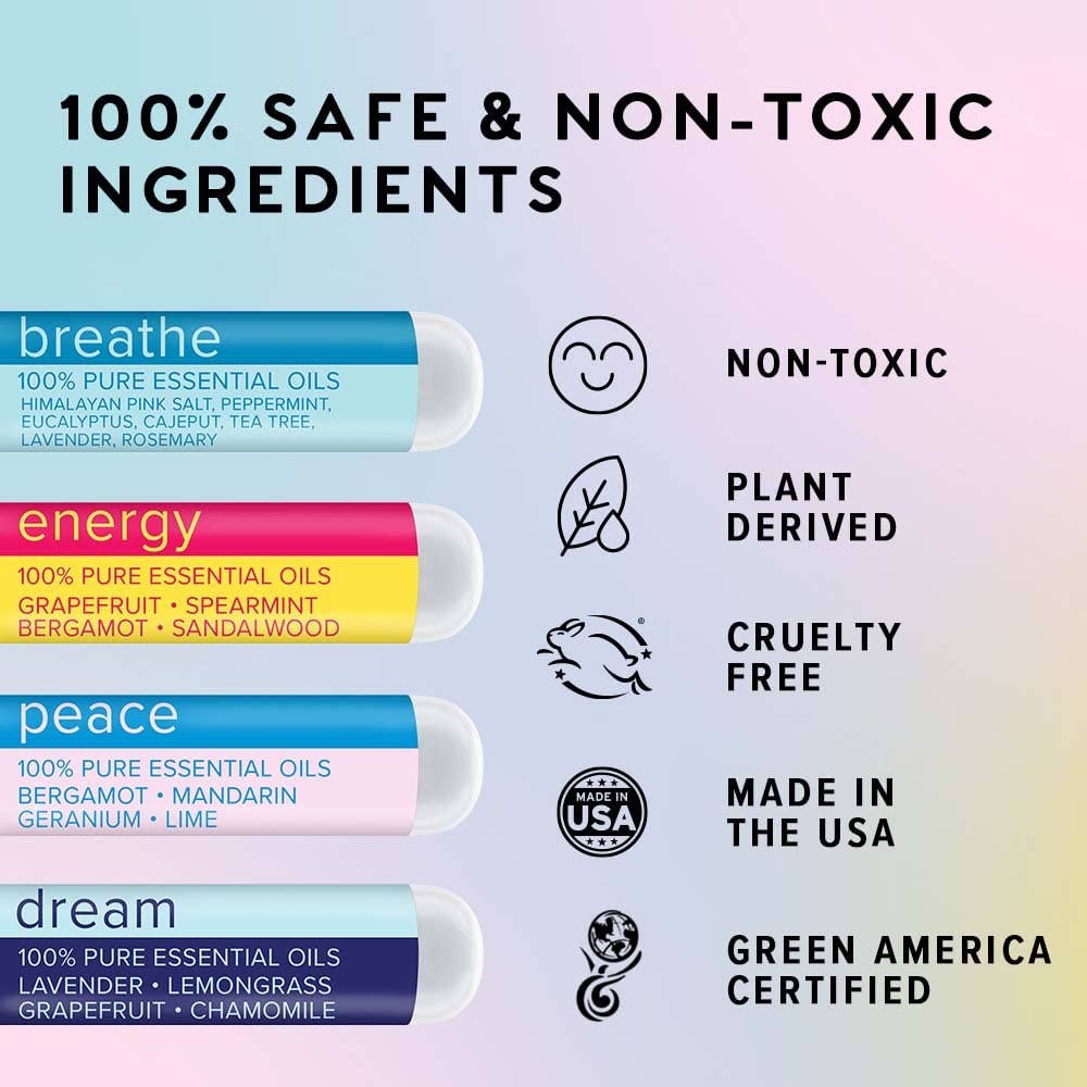 MOXE Daily Aromatherapy Nasal Inhalers Set, All Day Aromatherapy, Therapeutic Grade Essential Oils, Easy & Safe, Leakproof, Portable, Clear Congestion, Improve Energy, Naturally Calming & Relaxing