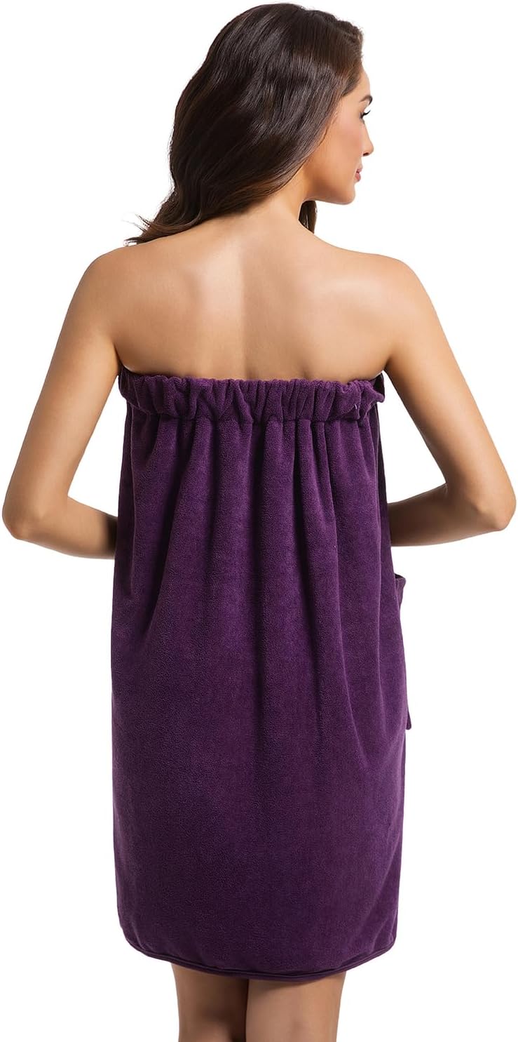 Womens Towel Wrap Bath Robe Lightweight Spa Body Wrap Shower Adjustable Snap Closure