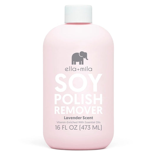 ella+mila Soy Nail Polish Remover Non-Acetone Nail Polish Remover - Non-Toxic Fingernail Polish Remover - For Natural Nail Polishes - Enriched with Lavender Essential Oil & Vitamins A,C & E (16 fl oz)