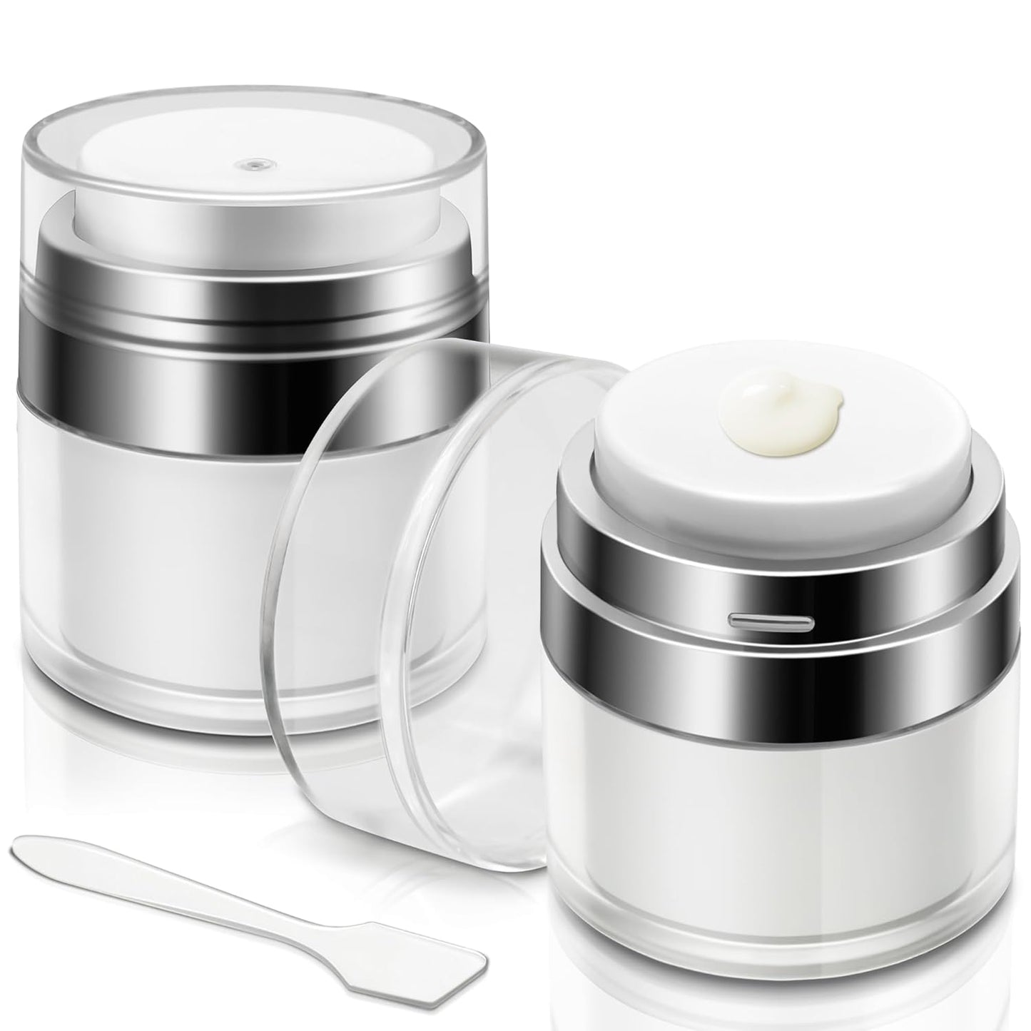 2 Pcs Airless Pump Jar, Refillable Cream Jar Vacuum Bottle Travel Size Empty Container for Cream and Lotion (2 x 0.5oz)