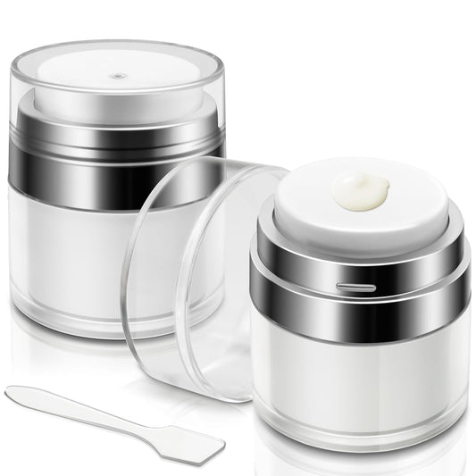 2 Pcs Airless Pump Jar, Refillable Cream Jar Vacuum Bottle Travel Size Empty Container for Cream and Lotion (2 x 0.5oz)
