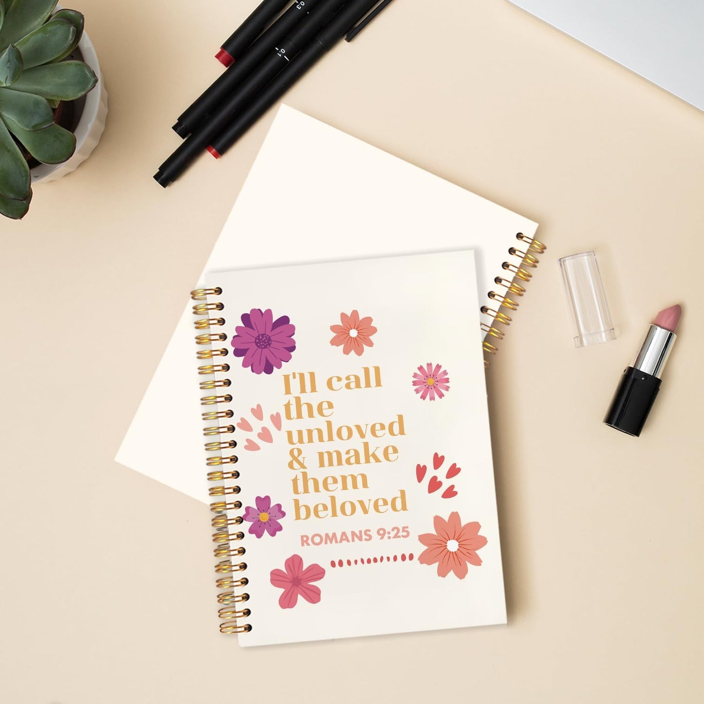 Floral Christian Spiral Journal Notebook 5.5x8.3in, Romans 9:25 Inspirational Bible Prayer Journal for Woman, Christian Gifts for Women Notebooks for Note Taking, Hardcover Notebook