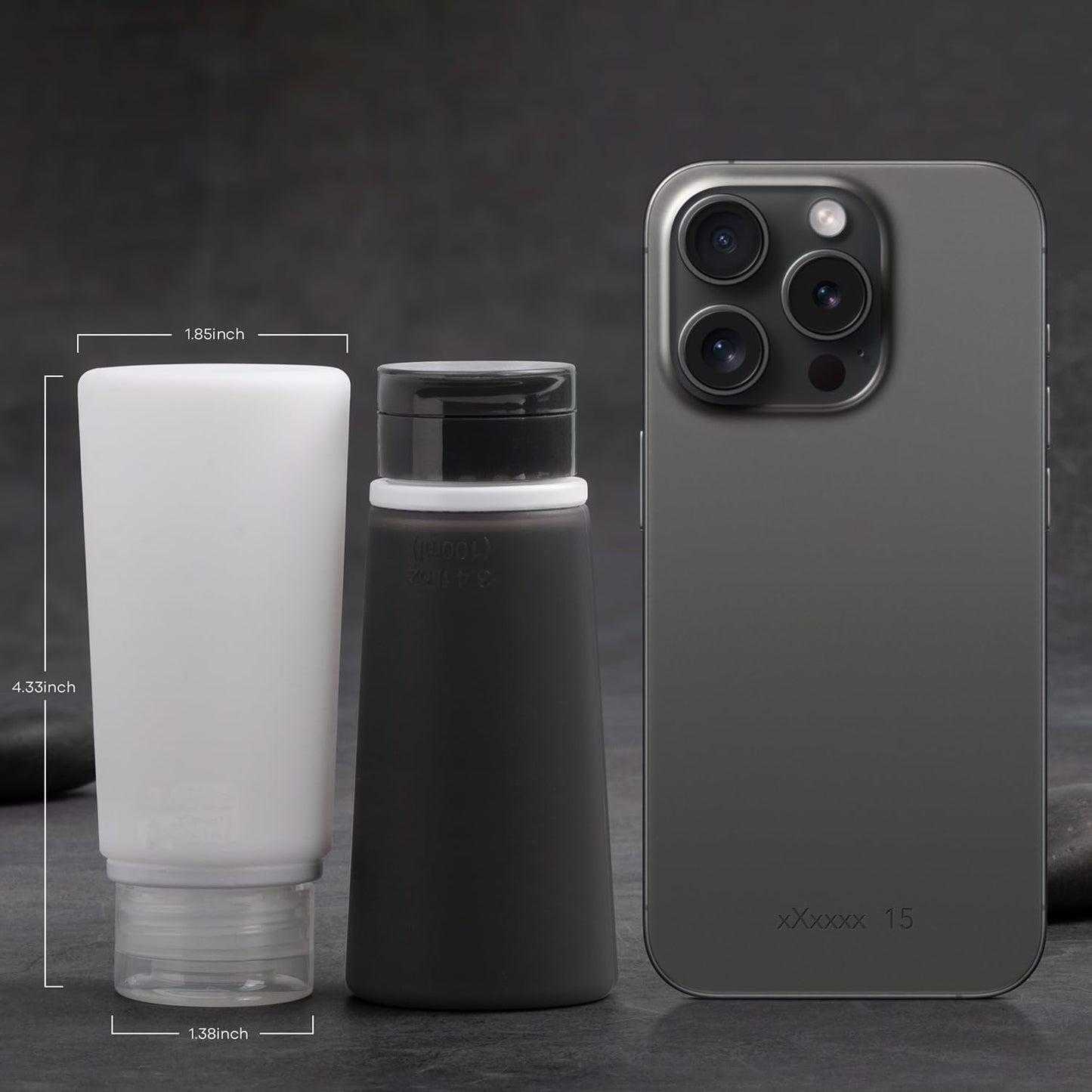 Valourgo TSA Approved 3.4oz Portable Toiletry Bottles, BPA Free Leak Proof Refillable Travel Accessories with Clear Toiletry Bag, Black, White