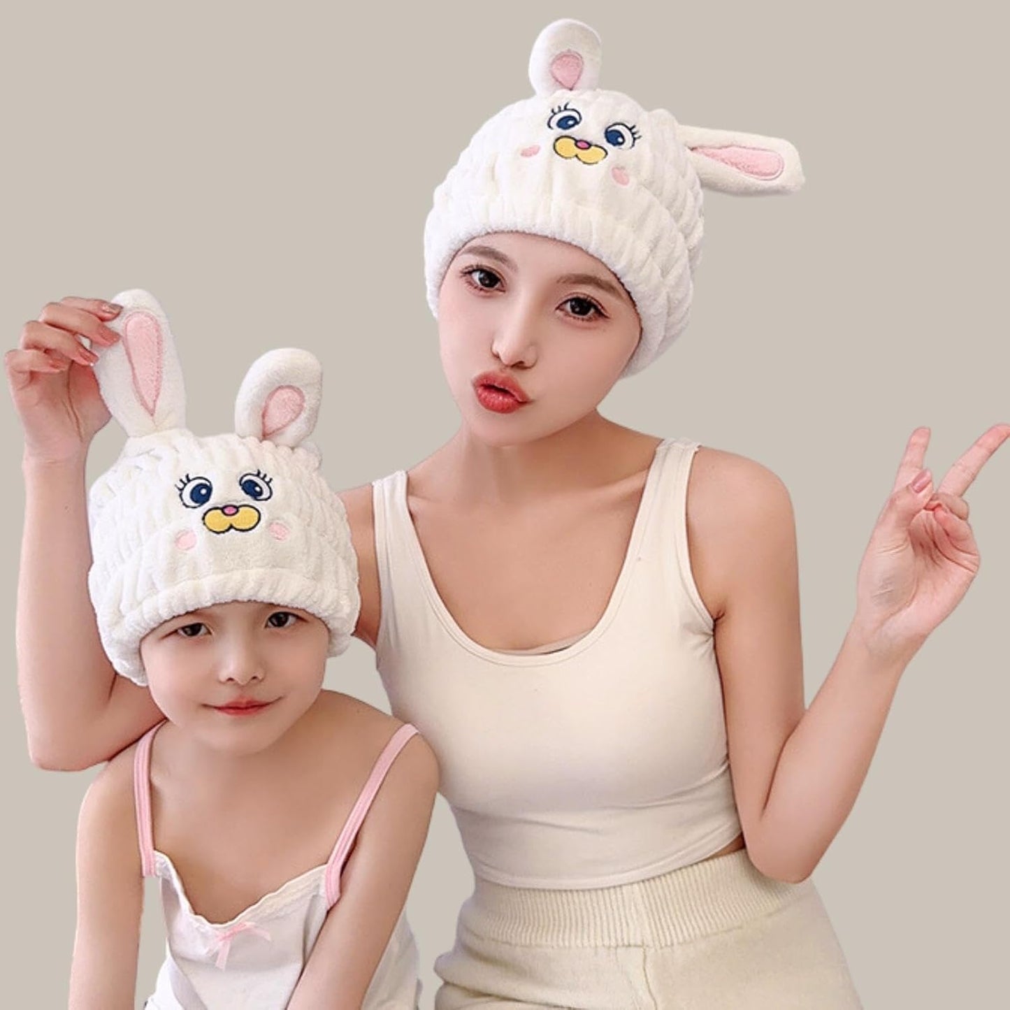 Microfiber Hair Towel Wrap for Kids, White Rabbit Dry Hair Cap Suck Water, Absorbent Quick Girls Boys Hair Drying Towel, Lightweight Bouncy Hat Headscarf for Wet Hair