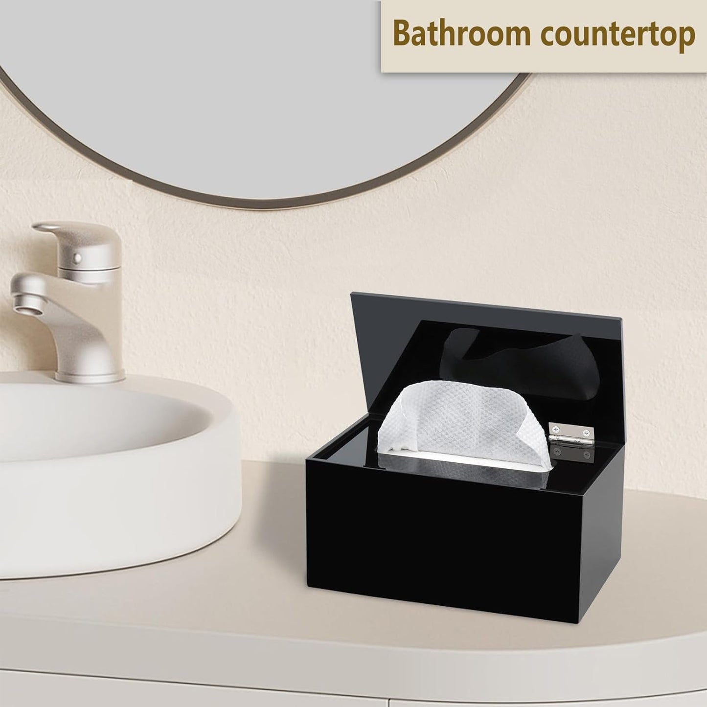 Wipes Holder Container Refillable, Acrylic Dispenser Box for Disposable Wipes, Rectangle Disposable Face Towels, Black