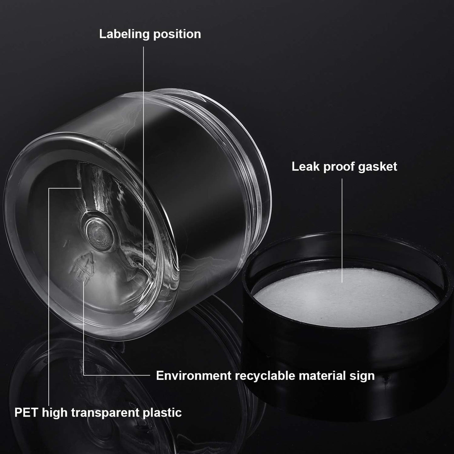 12 Pack 3 oz Plastic Container Jars with Lids Round Clear Travel Cosmetic Container Jars for Toiletries, Lotion, Cream, Ointments, Makeup, Rhinestone, Samples, Kitchen Storage (Black)