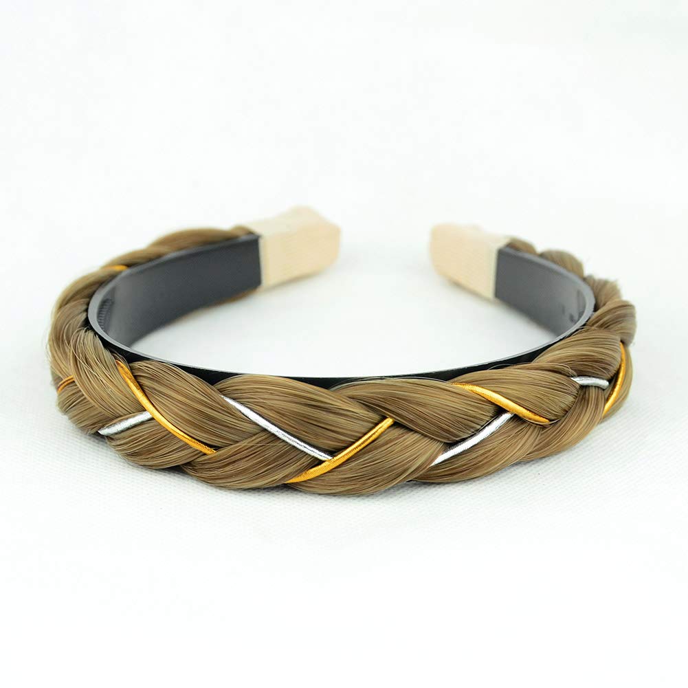 DIGUAN Headband Synthetic Hair Plaited Headband Braid Braided With Teeth Hair Band Accessories for Women Girl Width 1 Inch (W-Caramel Brown)