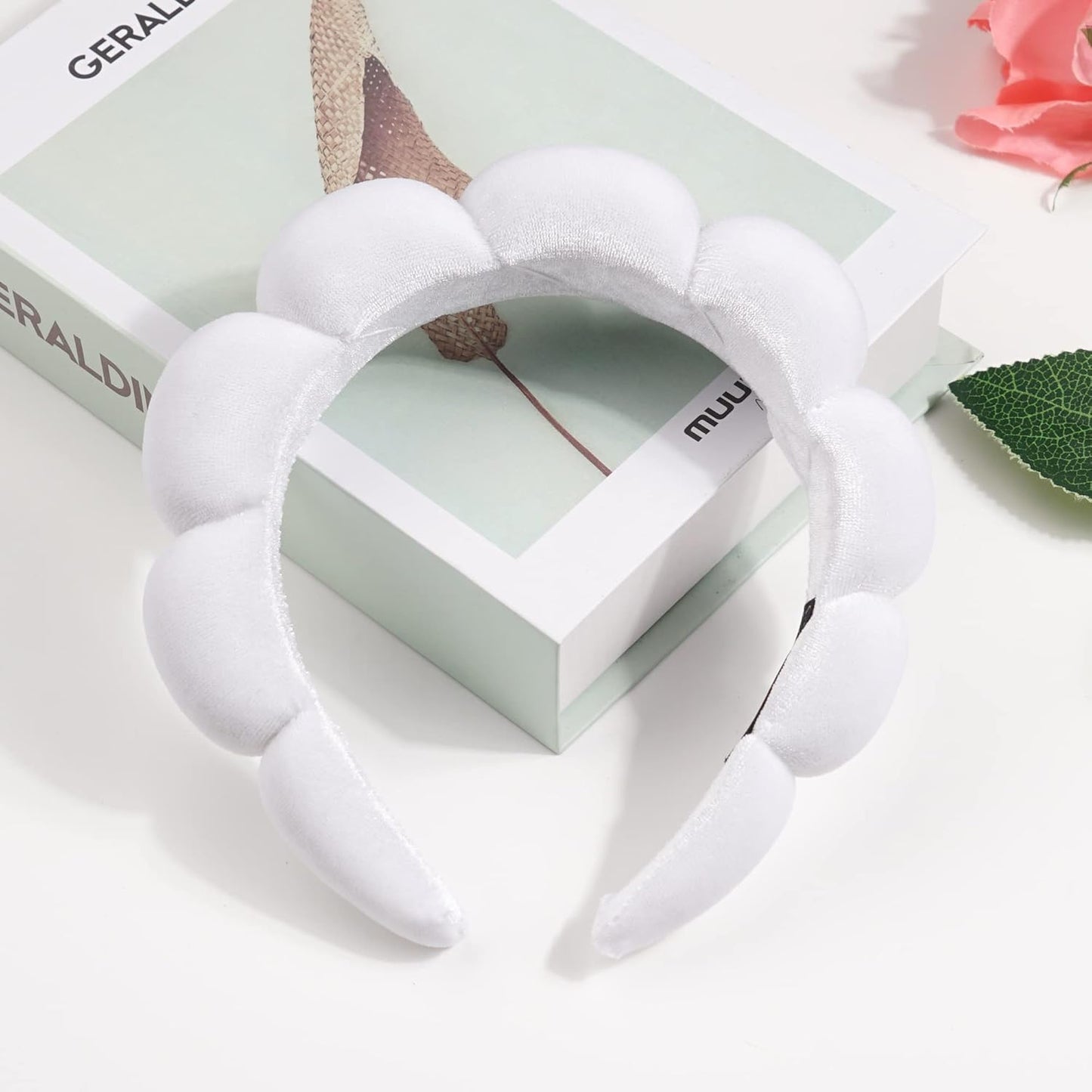 Ayesha Spa Headband for Washing Face Sponge Makeup Headbands Skincare Headband Soft Hair band to Facial Clean Headbands for Women Face wash Skin care Make up Shower (White)