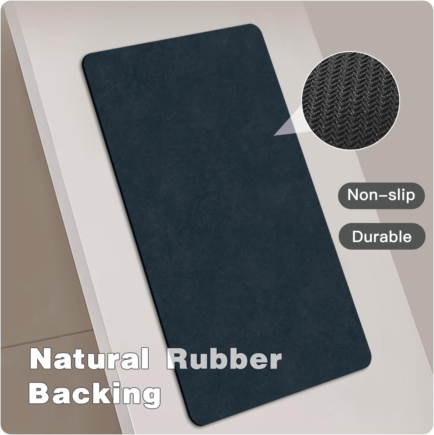 Bathroom Mat Quick Dry, Bathroom Rugs Non Slip Washable Thin Absorbent Bath Mat Fits Under Door Bathroom Floor Mat Perfect for Bath, Shower, or Sink 20"x30" Navy Blue