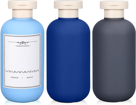 ASEVAT 6.7oz Sealed Plastic Travel Shampoo Bottles, Travel Shampoo and Conditioner Bottles Refillable, Empty Squeeze Bottle, Hand Soap Dispenser for Vacation, Gym, Home(BlueNavyGrey)