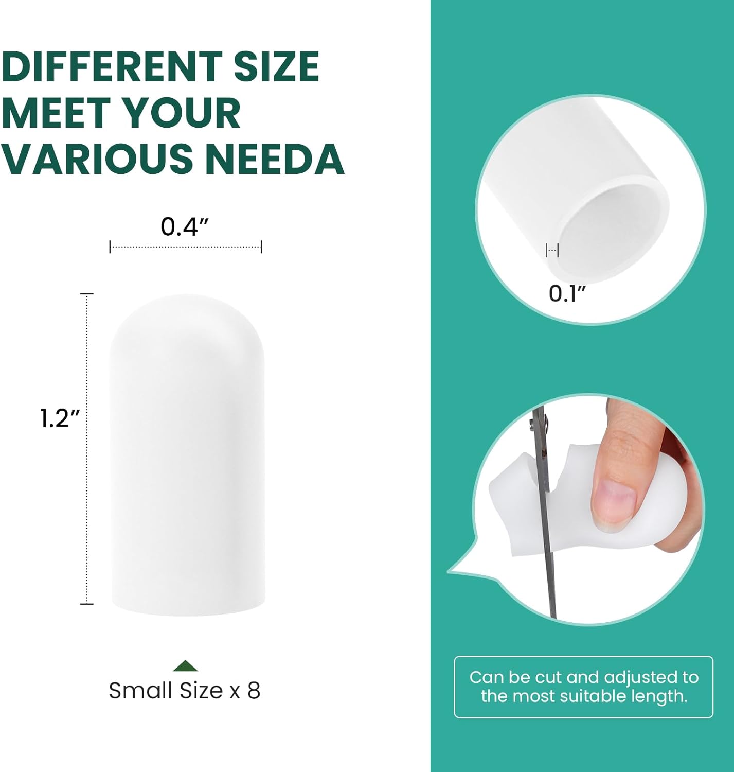 Welnove Gel Toe Cap and Protector - Silicone Toe Covers - Toe Cushions for Pain Relief, Missing or Ingrown Toenails, Corns, Calluses, Blisters (8 Small, White)