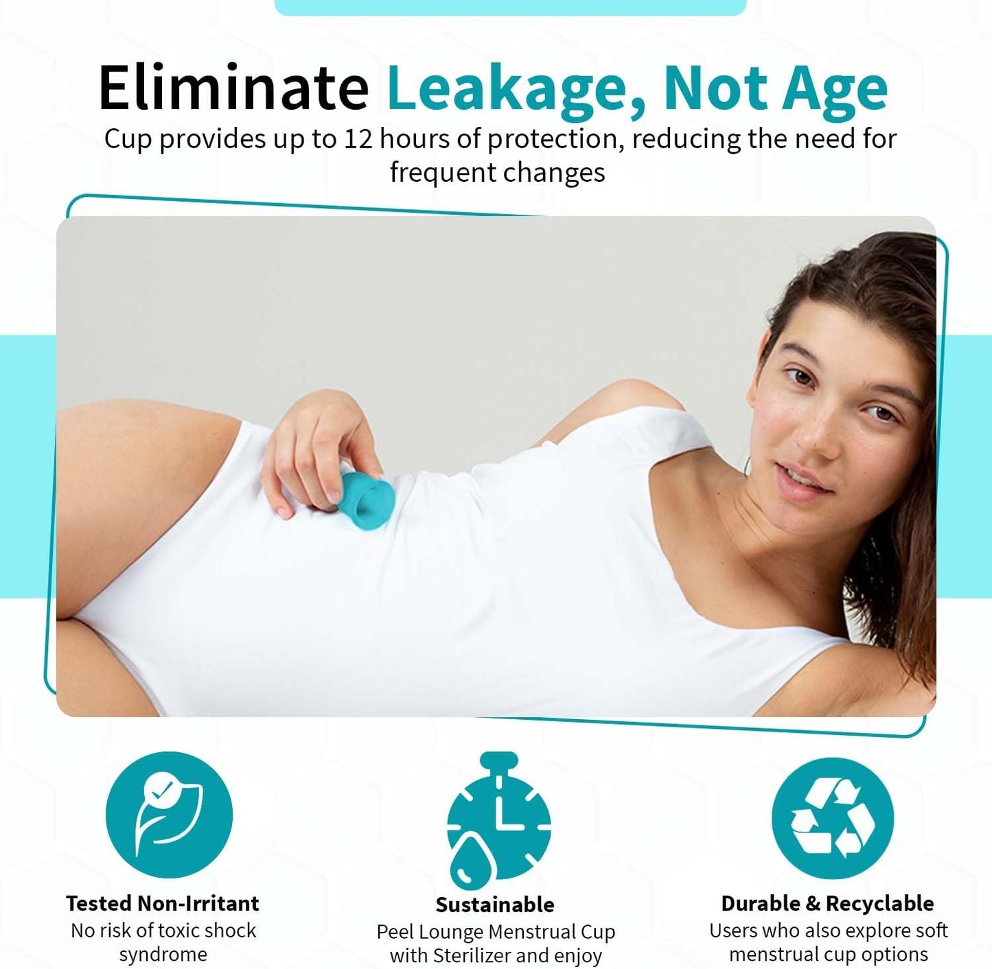 Angel's Peel Lounge Menstrual Cup for Women - 100% Medical-Grade Leak-Free Soft & Flexible Silicone Cup - 12 Hour Leak Protection Eco-Friendly & Reusable Period Cups for Women - Blue - Extra Small