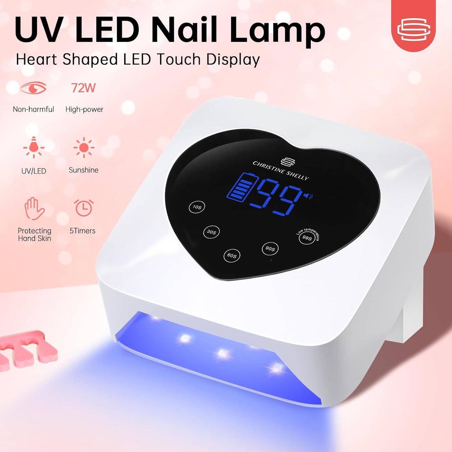 UV Light for Gel Nails, 72W Rechargeable Wireless Nail Lamp Gel Polish Light with 5 Timer Setting Professional Quick Dry Curing Lamp with Display Auto Sensor for Salon & Home, White