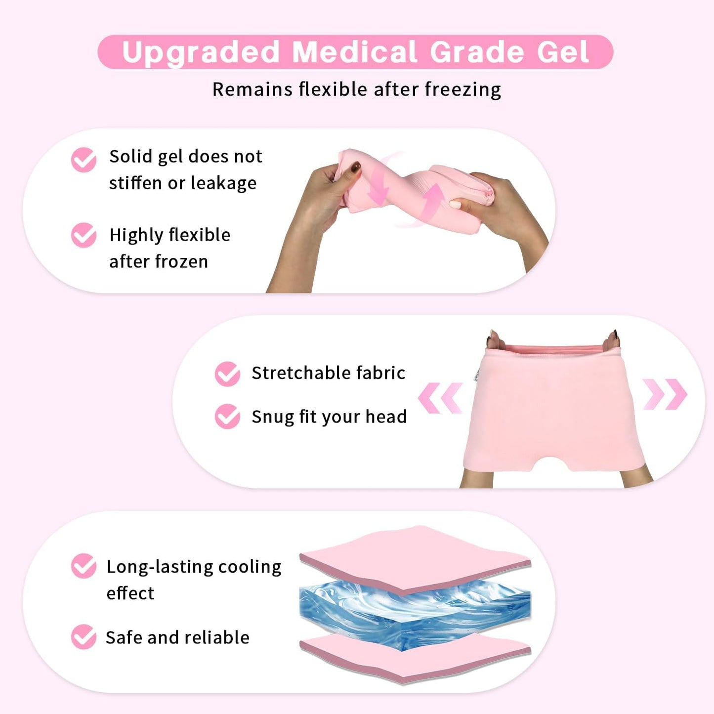 Migraine Relief Cap, Gel Cooling Eye Mask, Cooling Gel Relief 2 Pack Set, Hot/Cold Therapy, Cold Compress for Head, Headache Eyes Mask for Sinus, Puffy Eyes, Tension and Stress Relief