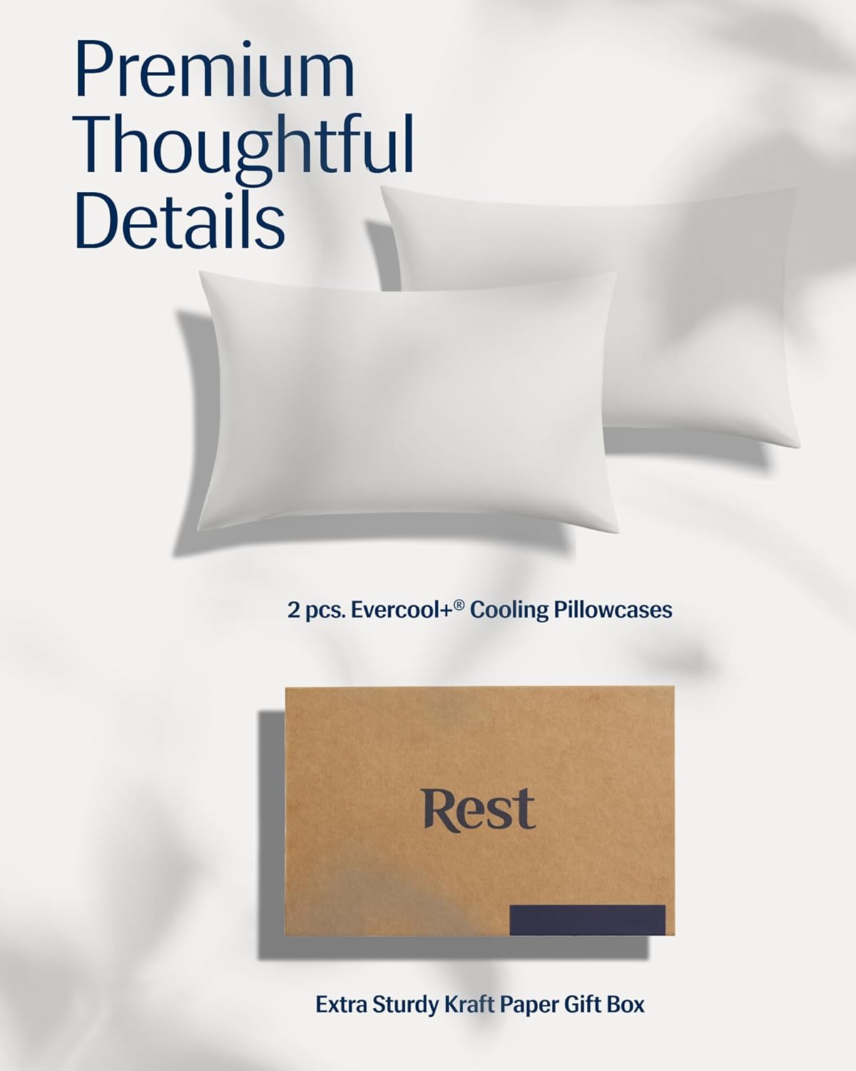 REST® Evercool®+ Cooling Pillowcases Standard - 2 Pillowcases for Sensitive Skin, Silver Infused Fabric for Hygienic Sleep, Silky Smooth for Curly Hair, High Elastic for Snug Fit (19x29 inches)
