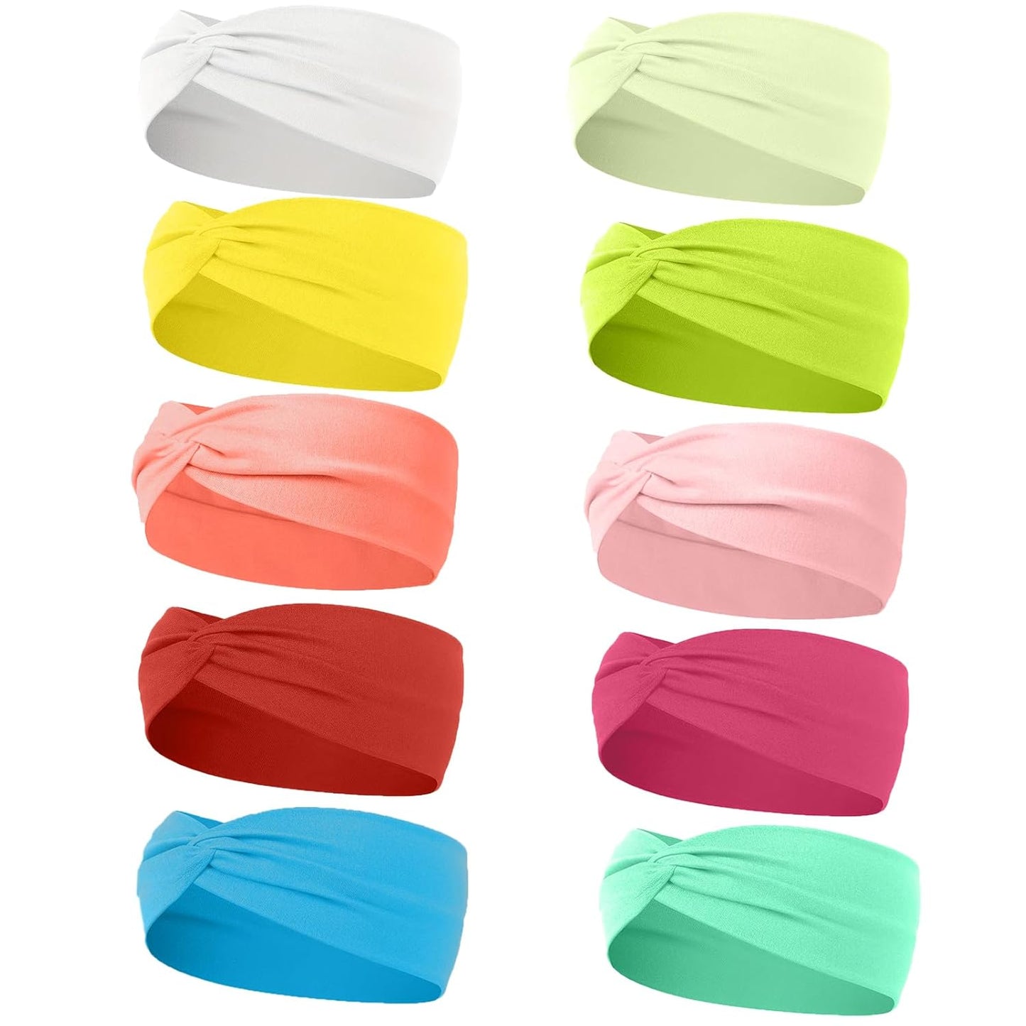 10 Pcs Wide Absorbent Sport Headbands for Women, Non-slip, Stretchy, Soft Cotton Twist Knotted Hair Bands for Daily Workout Yoga Running Sports, AA