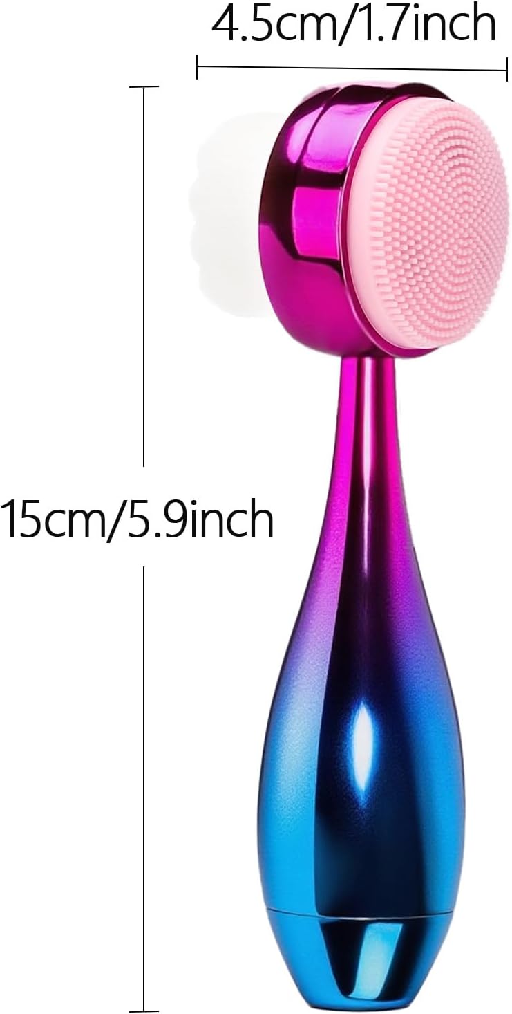 Face Brush 2 in 1, Facial Cleansing Brush Double Sides, Facial Exfoliation Scrub Brush Silicone Manual Face Scrubber Brush for Gentle Deep Pore Cleansing, Skincare (Blue, 2 Pack)