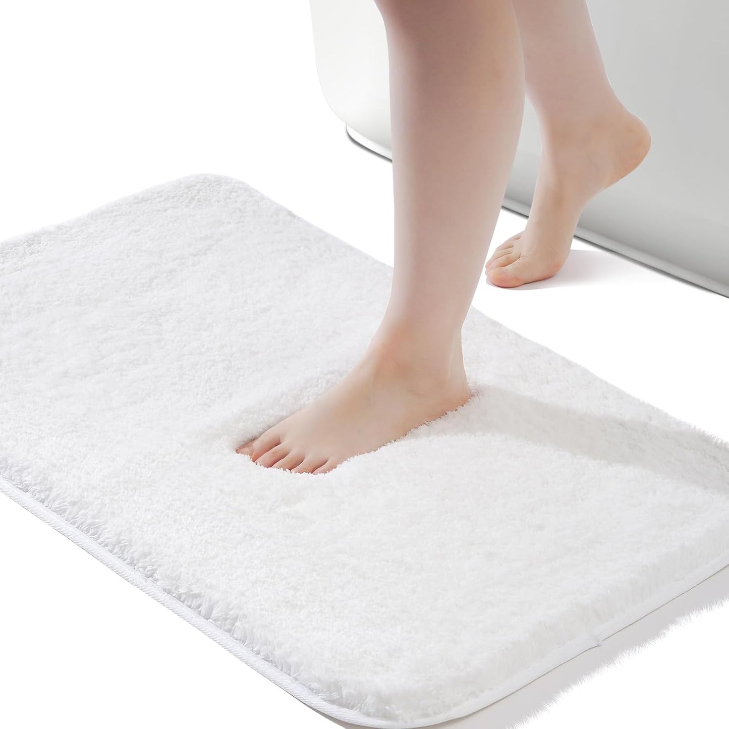 ROSMARUS Shaggy Bath Rugs for Bathroom Non Slip 17" X 24", Water Absorbent Bath Mat, Soft Shower Mat for Bathroom Floor & Tub, Fluffy Plush Rugs Machine Washable, White