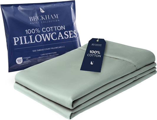 Beckham Hotel Collection Bed Pillowcases Standard/Queen Size Set of 2, 500TC 100% Cotton, Luxury Sateen Bedding, Open End, Breathable, Moisture-Wicking, Gray
