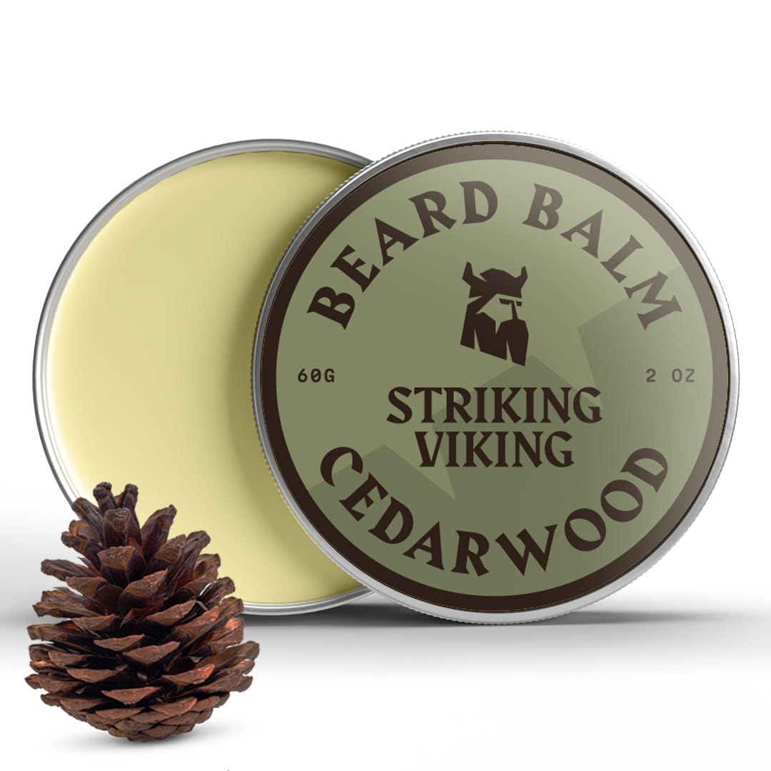 Striking Viking Beard Balm - 2 oz, Pack of 1, Cedar Scent - Light Hold Taming & Mustache Wax - Deep Conditioning & Hair Conditioner - Shape & Style with Beard Brush for Men
