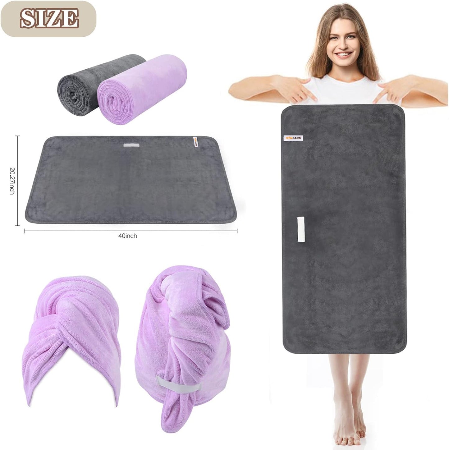 SUNLAND Microfiber Hair Towels Anti Frizz Hair Drying Towel Super Absorbent Fast Drying Turbans for Wet Curly Hair Soft Hair Towel Wrap with Elastic Band for All Hair Types 40 X 20 inches Multicolour